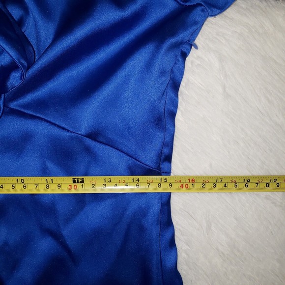 NWT Zara Sz M Satin Effect Blue Mini Dress Tie Front Long Sleeve Collared Deep V - Picture 14 of 15